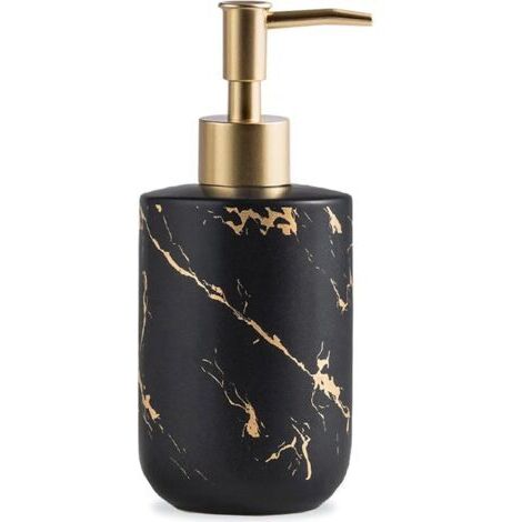 Sollbry Distributeur de savon noir et doré, 300 ml/10 oz, bouteille de savon pour les mains luxueuse avec pompe en plastique dorée, distributeur de savon liquide en céramique pour salle de bain, cuisi