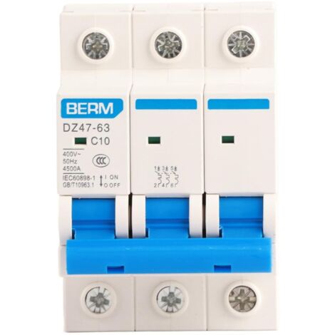 Sollbry Disyuntor miniatura DZ47-63, disyuntor de seguridad MCB, CA 400 V, 10 A
