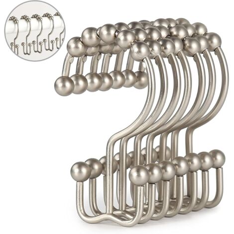 Sollbry Doppelte Duschvorhang-/Liner-Haken aus Metall, Nickel-Finish, 12er-Pack