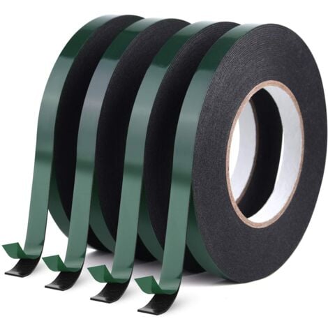 Sollbry Double Sided Foam Tape Waterproof Sponge Adhesive Mounting Tape Roll Automotive Grade Cars Numberplates Trims, Black, 12mm10m Each Roll