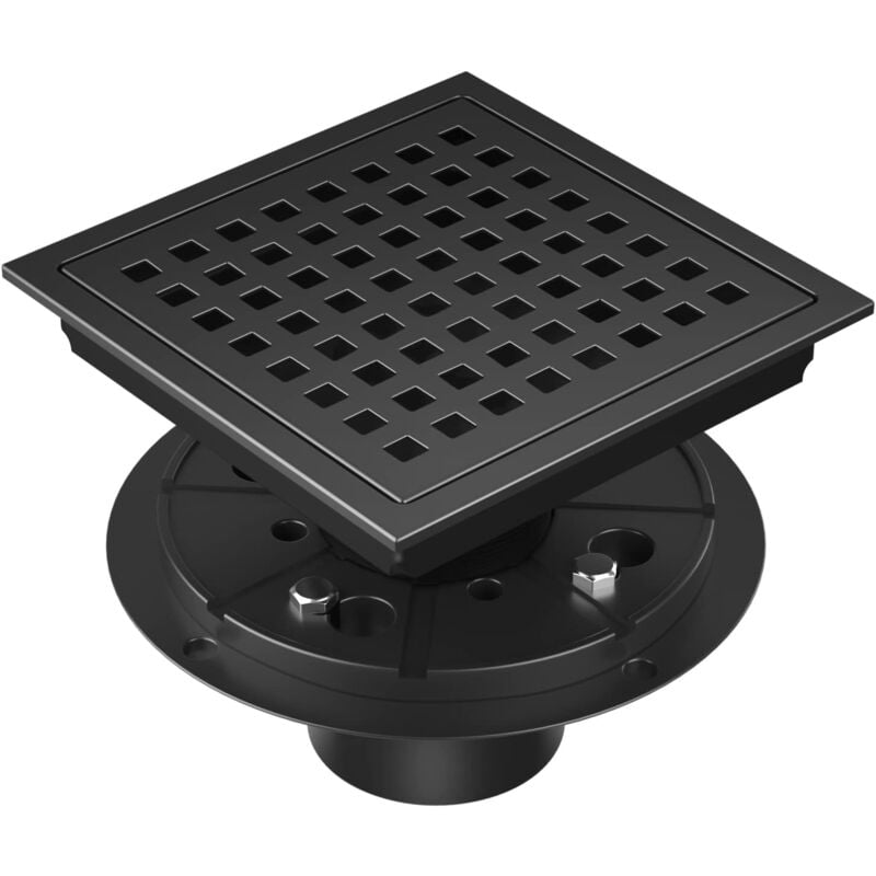 Sollbry - Drain de douche carré 6 pouces noir mat, kit de drainage de sol de douche en acier inoxydable avec bride, grille amovible, filtre à