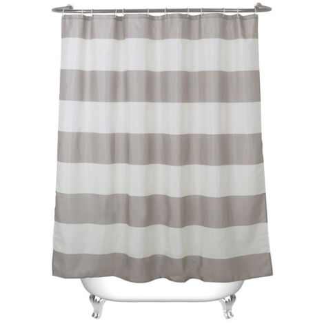Sollbry Duschvorhang mit taupefarbenen Streifen und 12 Haken, beige, wasserdichter, schimmelresistenter Stoffvorhang für Badezimmer, 180 x 180 cm