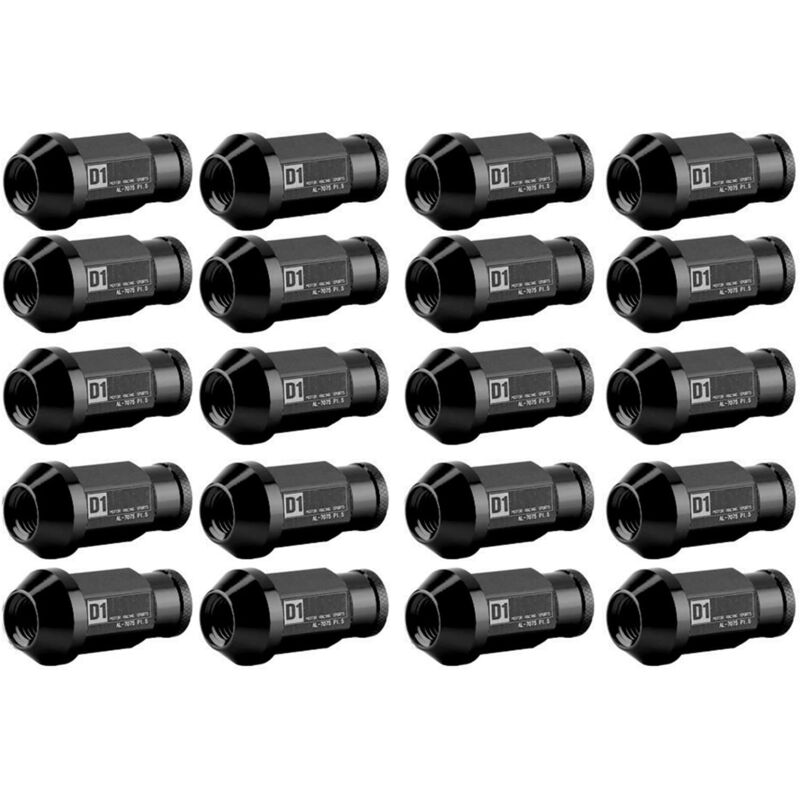 Crous de roue, aluminium vis de pneu de voiture écrou de roue de course M12X1.5 (paquet de 20)(noir) - Sollbry