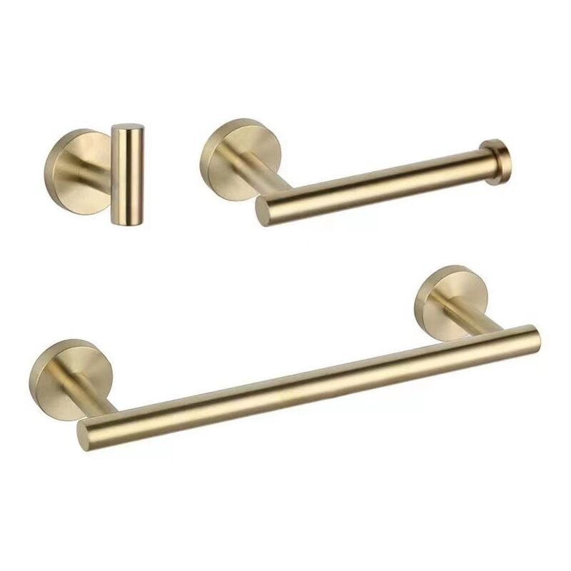 Ensemble d'accessoires de salle de bain doré 3 pièces, douche en acier inoxydable SUS304 (crochet à peignoir, porte-papier toilette, barre