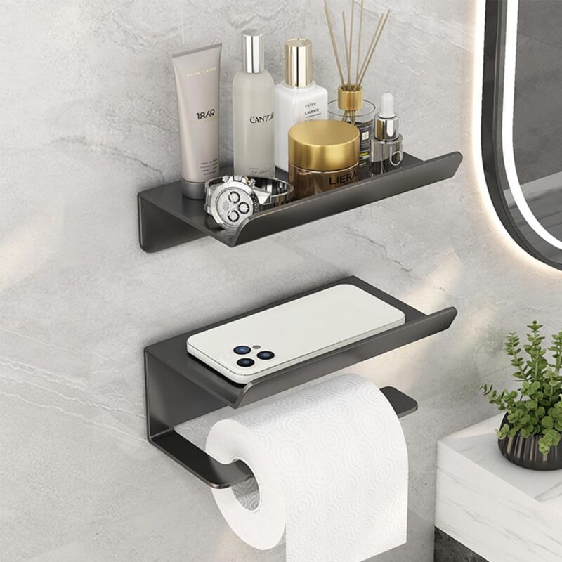 Sollbry Ensemble Porte-Rouleau De Papier Toilette, Porte-Rouleau De Papier Toilette avec étagère Et Support pour Téléphone Portable, Mural Ou