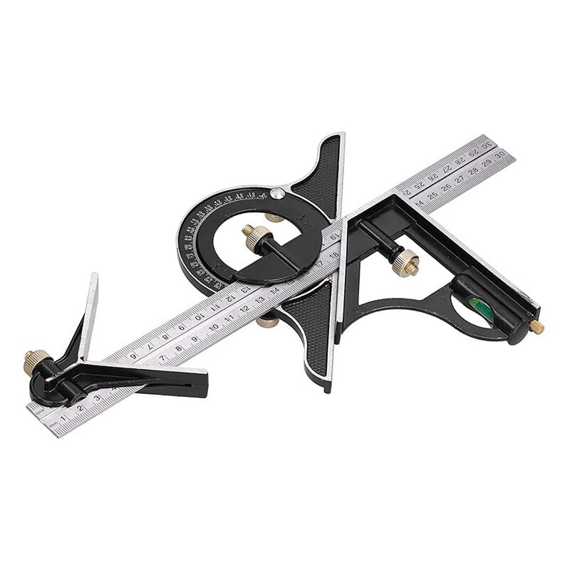 Sollbry - querre à Combinaison 300mm, Équerres de charpentier, Règle d'angle en Acier Inoxydable, Équerre Combinée avec Niveau à Bulle et Tire-Lignes
