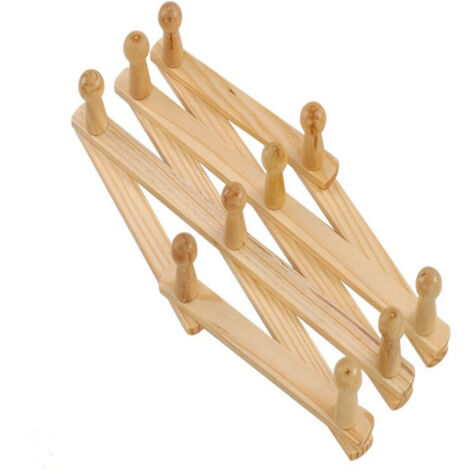 Sollbry Erweiterbarer Garderobenständer aus Holz, an der Wand befestigter Akkordeonhaken aus Holz zum Aufhängen von Hüten, Mützen, Tassen, Mänteln, Taschen, Kaffeetassen, ideal für Eingangsbereich, Fl