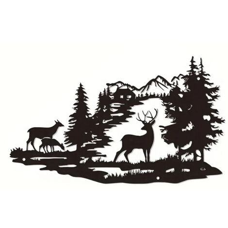 Sollbry Escultura de pared de metal con diseño de ciervos del bosque, ideal para sala de estar.