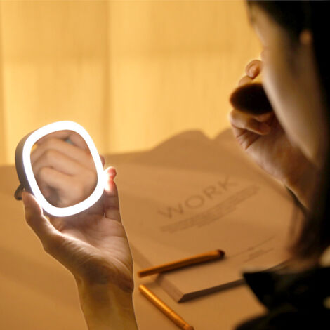 Sollbry Espejo de maquillaje de viaje recargable de 2 piezas con 30 luces LED, portátil y brillante (blanco)