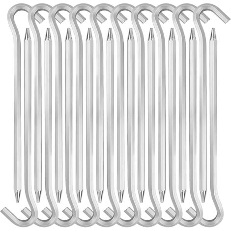 Sollbry Estacas de aluminio de 18 cm con gancho para tienda de campaña, 20 ganchos para toldo de camping, soporte seguro para decoración exterior y lonas, color plateado
