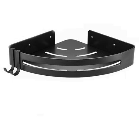 Sollbry Estante divisor de baño en esquina para ducha, con 2 ganchos, organizador de almacenamiento para inodoro y juegos de herrajes (1 pieza negra, 30,5 x 22,5 x 4,5 cm)