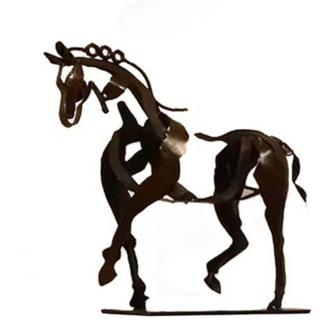 Sollbry Estatua de caballo de metal, escultura moderna hecha a mano, decoración rústica de metal para el hogar, estante para chimenea, oficina, 23 x 19 x 7 cm