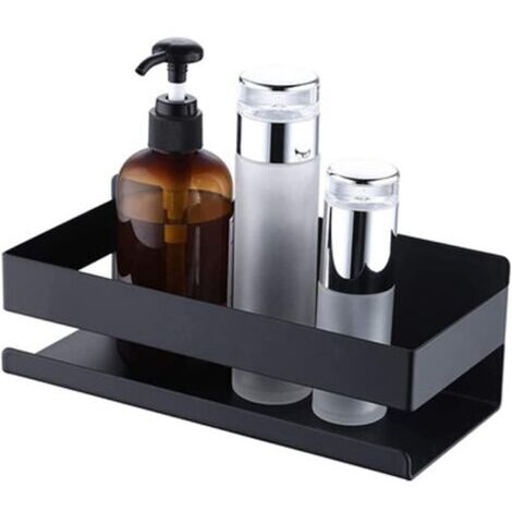 Sollbry Étagère de salle de bain, panier de douche suspendu, articles ménagers en acier inoxydable, support, organisateur de rangement mural pour cuisine, outils, noir, 23 x 10 x 9 cm