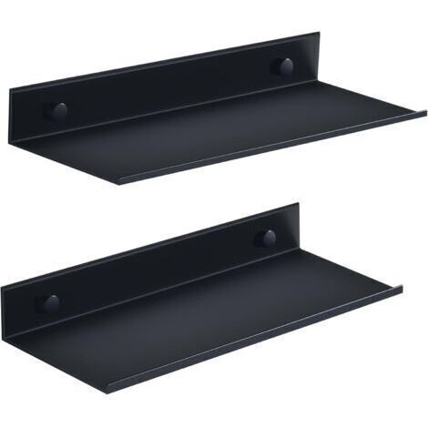 Sollbry Etagere Salle de Bain Sans Percage, Noir Étagère Murale 2 Pièces, Métal Etagere de Douche 30cm, Decoration Étagère Flottante pour Salon, Salle Bains, Cuisine, Bureau (30CM, Noir)