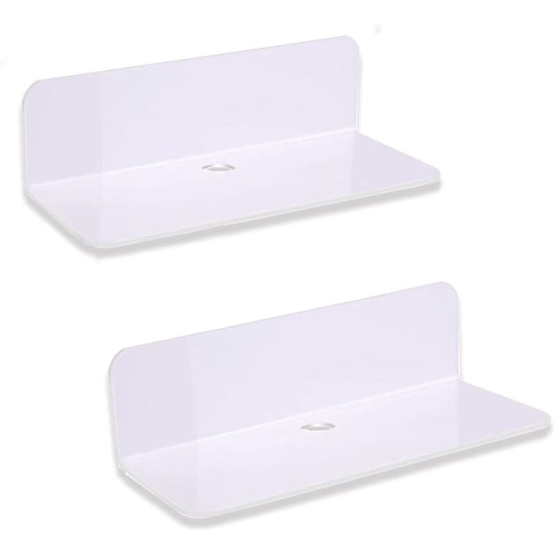 Sollbry - tagères murales flottantes - 2 pièces Blanches, étagères murales sans poinçon, étagères murales de Rangement en Acrylique - 22,9 8,9 6,1 cm