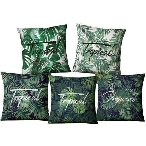 Sollbry Feuilles tropicales vertes housses de coussin 4545 cm ensemble de 5 taies d'oreiller carrées décoratives palmier d'été housses de coussin d'été taie d'oreiller pour la décoration de canapé à l