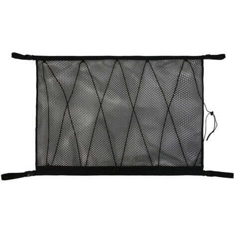 Sollbry Filet de rangement de voiture, sac de toit de voiture universel avec fermeture éclair, filet de rangement noir pour organisateur de bagages pour plafond de voiture SUV 90x65 cm (Cordon de Serr