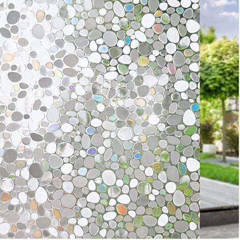 Sollbry Film de fenêtre non adhésif 3D décoratif et statique amovible avec motif galets pour revêtement de fenêtre (45 x 200 cm)
