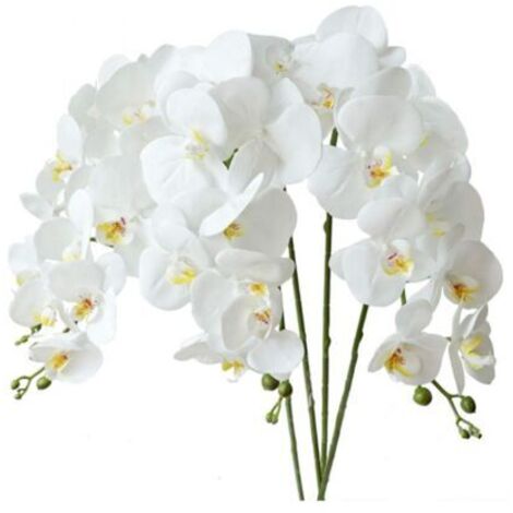 Sollbry Fleurs artificielles de Phalaenopsis 4 pièces Feuilles Fleurs d'orchidées artificielles Tiges de plantes pour la décoration intérieure (Blanc)