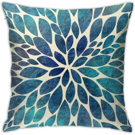 Sollbry Funda de almohada moderna con estampado floral de dalia verde azulado de 45,7 x 45,7 cm, suave funda de almohada decorativa de poliéster para sofá, sala de estar, decoración interior y exterio