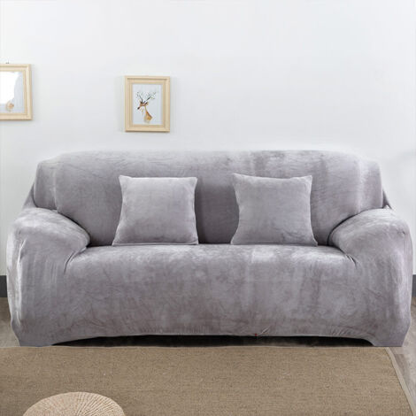 Sollbry Funda de sofá elástica de felpa con base elástica, suave y esponjosa, para 2 cojines, ideal para niños y mascotas (gris, 145 x 185 cm)