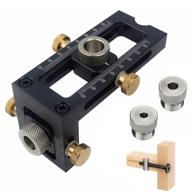 Sollbry Gabarit de vis 2 en 1 réglable pour le travail du bois, kit de guidage de chevilles, 4 trous 6/8/10/12 mm pour le travail du bois pour lit,