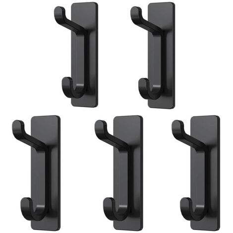Sollbry Gancho de pared adhesivo, toallero de baño, perchero de cocina, perchero adhesivo, montaje en pared sin taladrar, impermeable, antioxidante, negro, 5 piezas