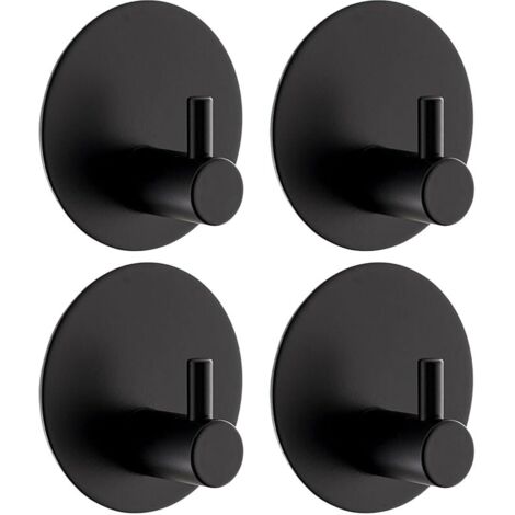 Sollbry ganchos de pared adhesivos, redondos de acero inoxidable 304, autoadhesivos con almohadilla adhesiva para baño (negros)