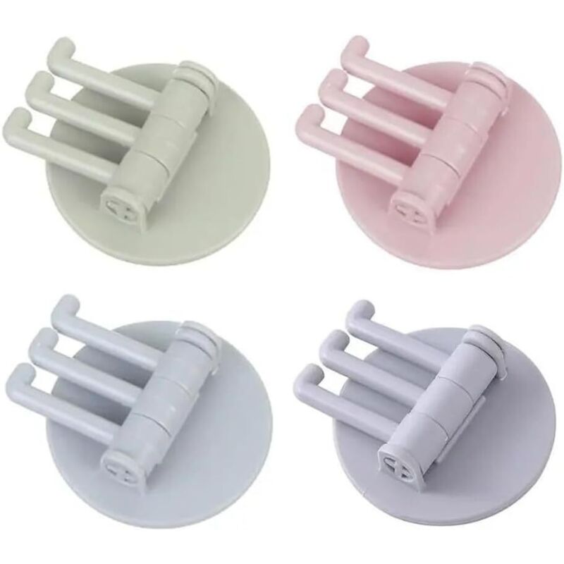 Sollbry - Ganchos giratorios autoadhesivos de 4 unidades, 3 brazos, sin clavos, protectores de pared, multicolores. Maximiza el espacio en tu baño o