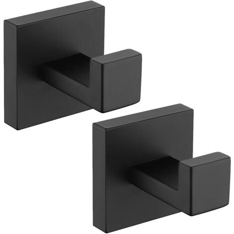 Sollbry Ganci per asciugamani da bagno, ganci per accappatoio e cappotti neri opachi, robusti, quadrati, per bagno, cucina e garage, in acciaio inox 304, montaggio a parete, confezione da 2