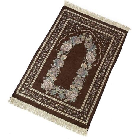Sollbry Gebetsmatte für Zuhause, exquisiter, rutschfester, faltbarer Schlafzimmerteppich mit Blumenmuster, leicht, Geschenke, Kniematte, tragbarer weicher Baumwollteppich, Dekoration (braun)