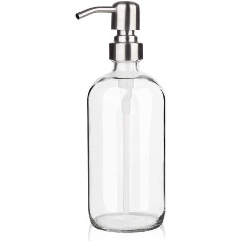 Sollbry Glass Soap Dispenser - Clear Dish for Kitchen, Refillable Liquid Soap Dispenser with Rustproof Stainless Steel Pump for Bathroom, Countertop (500ml)