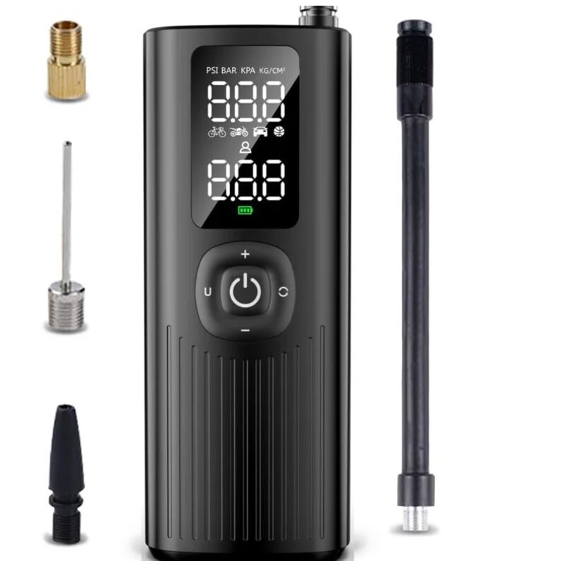 Image of Sollbry - Gonfiatore per pneumatici auto senza fili, mini compressore d'aria portatile con display lcd digitale, luce led, 5 modalità di gonfiaggio