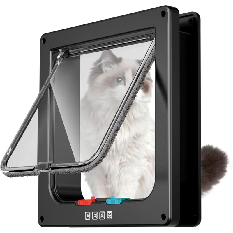 Sollbry - Grande porte intérieure pour chat, porte extérieure pour chat, 4 modes de verrouillage, convient pour fenêtre et mur (noir), 28,5 x 24,5 x