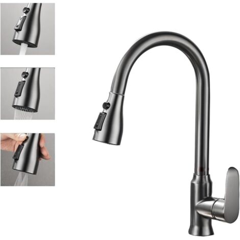 Sollbry Grifos de cocina, grifo monomando de arco alto con 3 modos, grifo de níquel cepillado con rociador extraíble, grifos para fregadero de cocina de estilo rústico y lavadero.