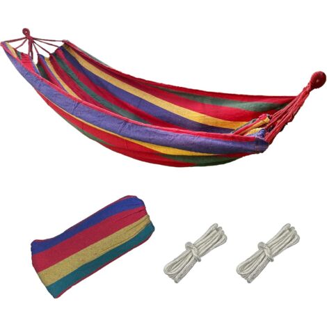 Sollbry Hamaca de lona de 190 x 80 cm de largo y 150 kg de capacidad. Cómoda hamaca de exterior con rayas rojas para viaje. Ideal para exteriores, camping, balcón, jardín y playa.