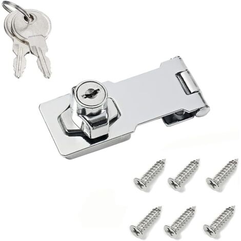 Sollbry Haspenschlösser mit Schlüssel, Schrankschlösser, Drehknopf-Schlossriegel mit Schlüssel für kleine Schranktüren, Zinklegierung mit verchromtem Eisen, mit Schlüsseln und Schrauben, Silber, 4 Zol