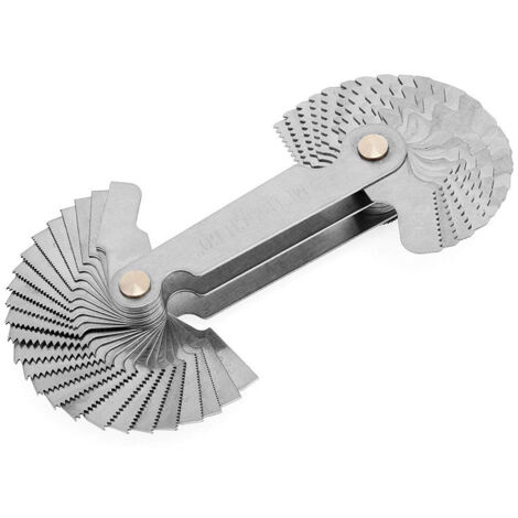 Sollbry Herramienta de medición de paso de tornillo métrico de acero inoxidable con mango de 55 y 60 grados y calibre de paso de tornillo Whitworth