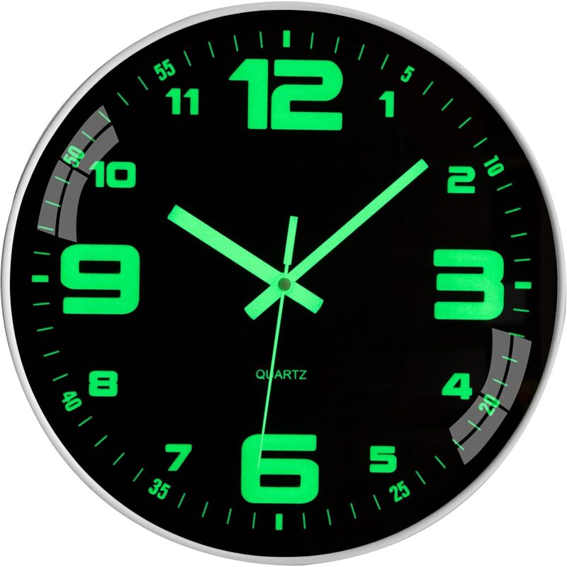 Sollbry - Horloge Murale Lumineuse sans Bruit de tic-tac silencieuse - 30 cm - Quartz Moderne - Grande Horloge Murale à Piles - Facile à Lire - pour