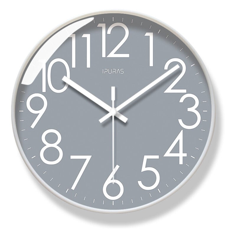 Sollbry - Horloge Murale silencieuse Radio pilotée, Design Moderne, Cuisine Vintage, 30 cm de diamètre, Grande, numérique, Salon (Gris foncé)