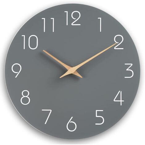 Sollbry Horloge murale silencieuse sans tic-tac, horloge murale design moderne, sans cadre pour salon cuisine chambre bureau, gris 30 cm
