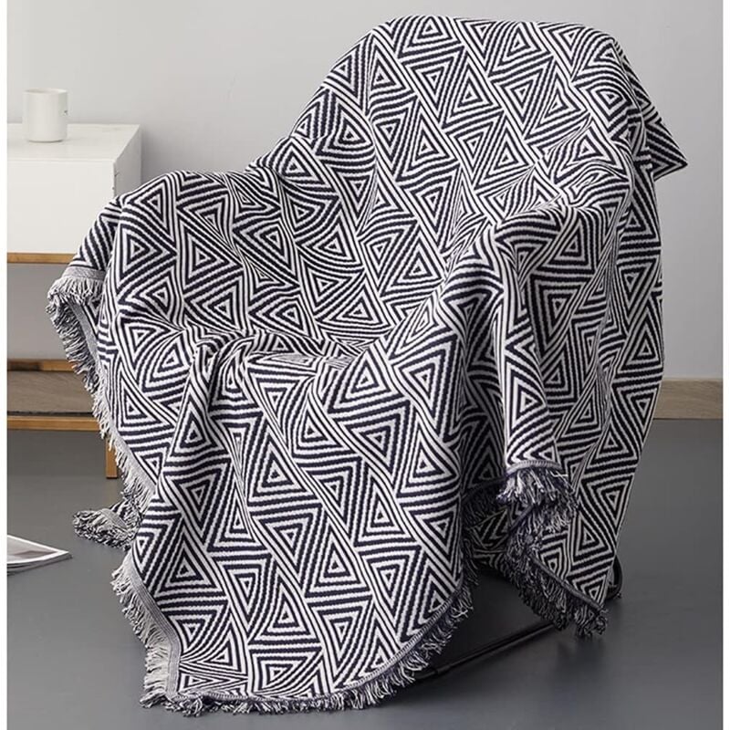 Sollbry Housse de canapé noire et blanche 90 x 180cm - Protection de meubles - Décoration - Housse de canapé en tricot de coton à franges - Idée