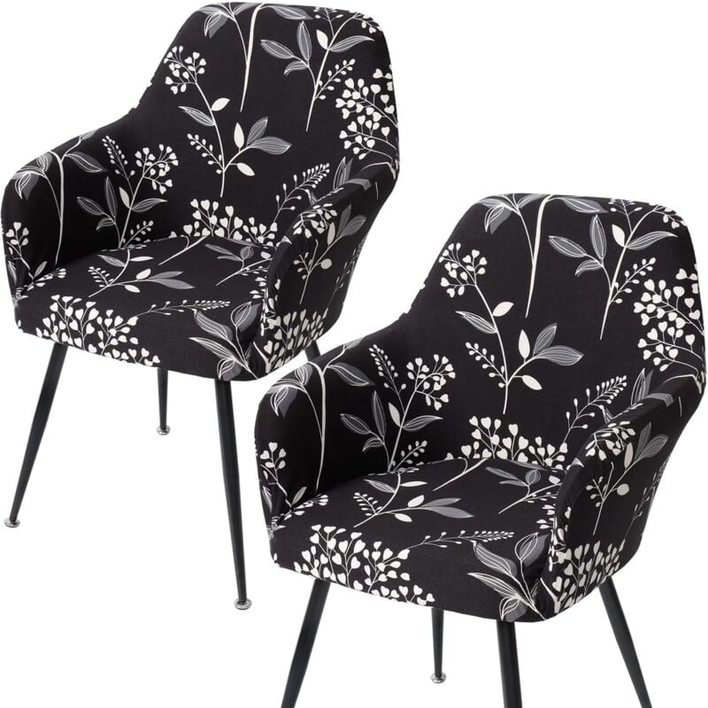 Sollbry - Housse de Chaise Extensible Lot de 2 Housses de Chaise de Salle à Manger avec Accoudoirs Housse Chaise Bureau Amovible Lavable Protection