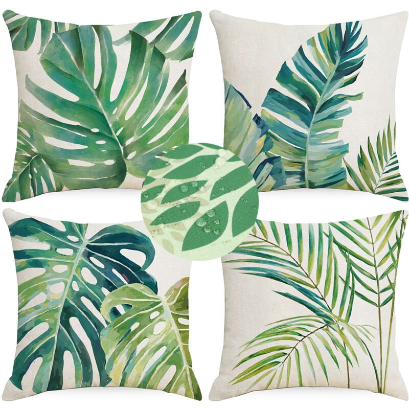 Sollbry - Housse de Coussin Feuilles Tropicales 45 x 45 cm Feuille de Palmier Vert Polyester Lin Décoratif Taie d'oreiller pour Canapé Jardin