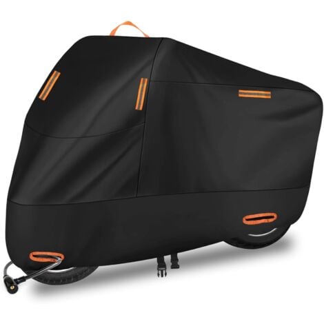 Sollbry Housse de moto 210D imperméable pour l'extérieur, toutes saisons, très résistante, réfléchissante la nuit, avec trous de verrouillage, sangles coupe-vent, revêtement de protection contre les U
