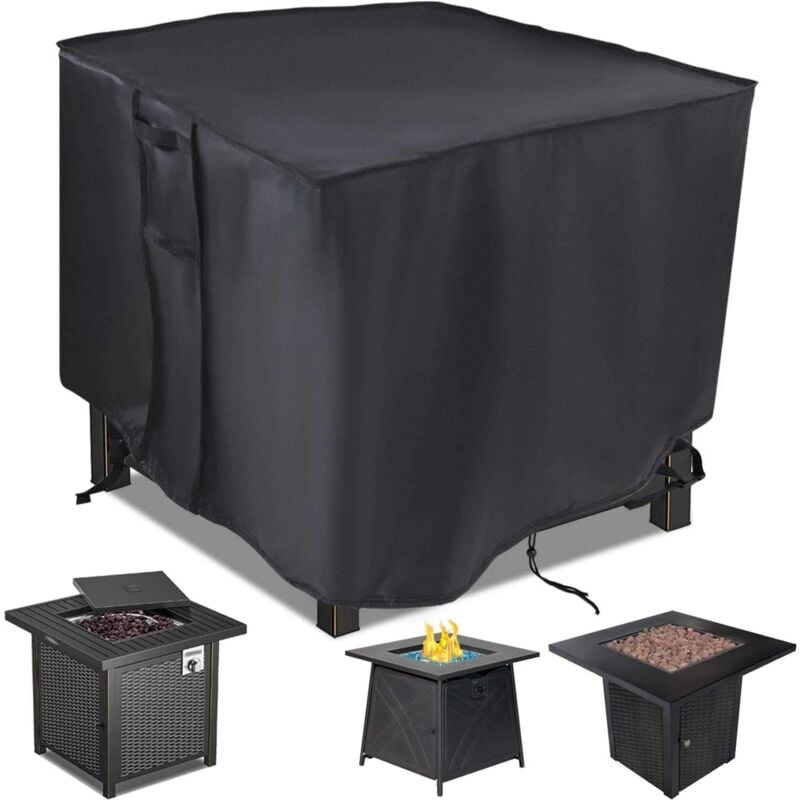 Housse de table carrée pour brasero à gaz 71 x 71 x 63 cm – Imperméable, coupe-vent, anti-UV, robuste pour meubles de foyer de terrasse - Sollbry