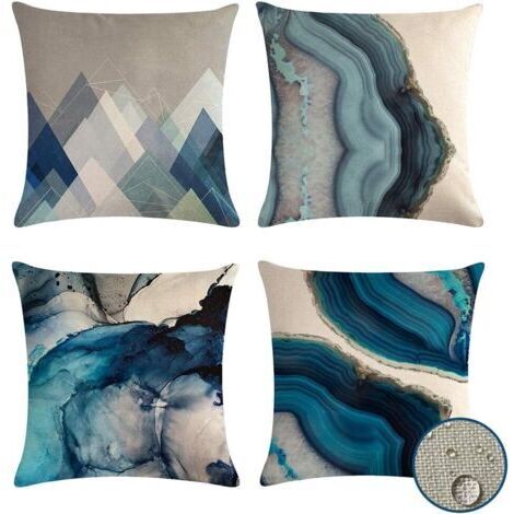 Sollbry Housses de coussin d'extérieur imperméables 45,7 x 45,7 cm, lot de 4 taies d'oreiller décoratives bleues pour patio, jardin, 45,7 x 45,7 cm (waterproof-5)