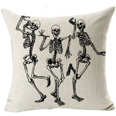 Sollbry Housses de coussin d'Halloween 18x18 Trois crânes squelette humain Décor Coussins Housse pour canapé Halloween Intérieur Extérieur Housses de coussin décoratives pour canapé-lit Décorations de