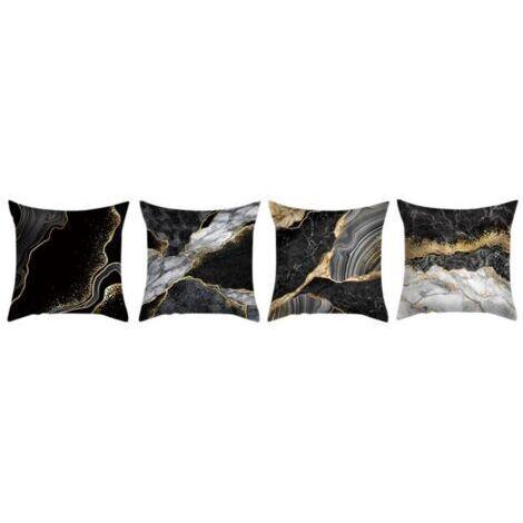 Sollbry Housses de coussin en or noir Coussins de canapé pour salon 18x18 Lot de 4 coussins de canapé abstraits en marbre Coussins décoratifs pour canapé-lit Salon Canapé Housses de coussin de voiture