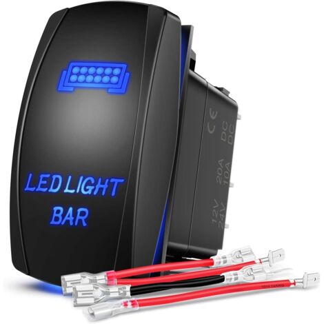 Sollbry Interruptor basculante de barra de luz LED azul, 5 pines, láser de encendido/apagado, luz LED, 20 A/12 V, 10 A/24 V, juego de cables puente para barco y camión.